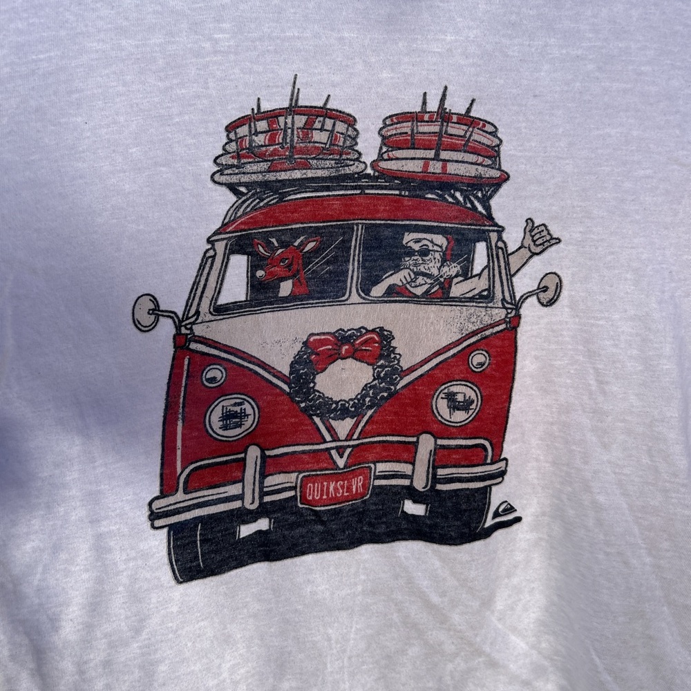 Quiksilver Red and Gray Holiday Van Tee